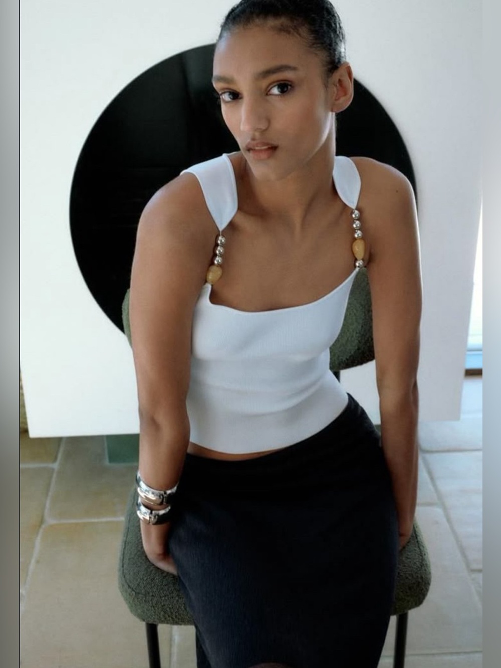 Zara White Beaded Strap Tank Top